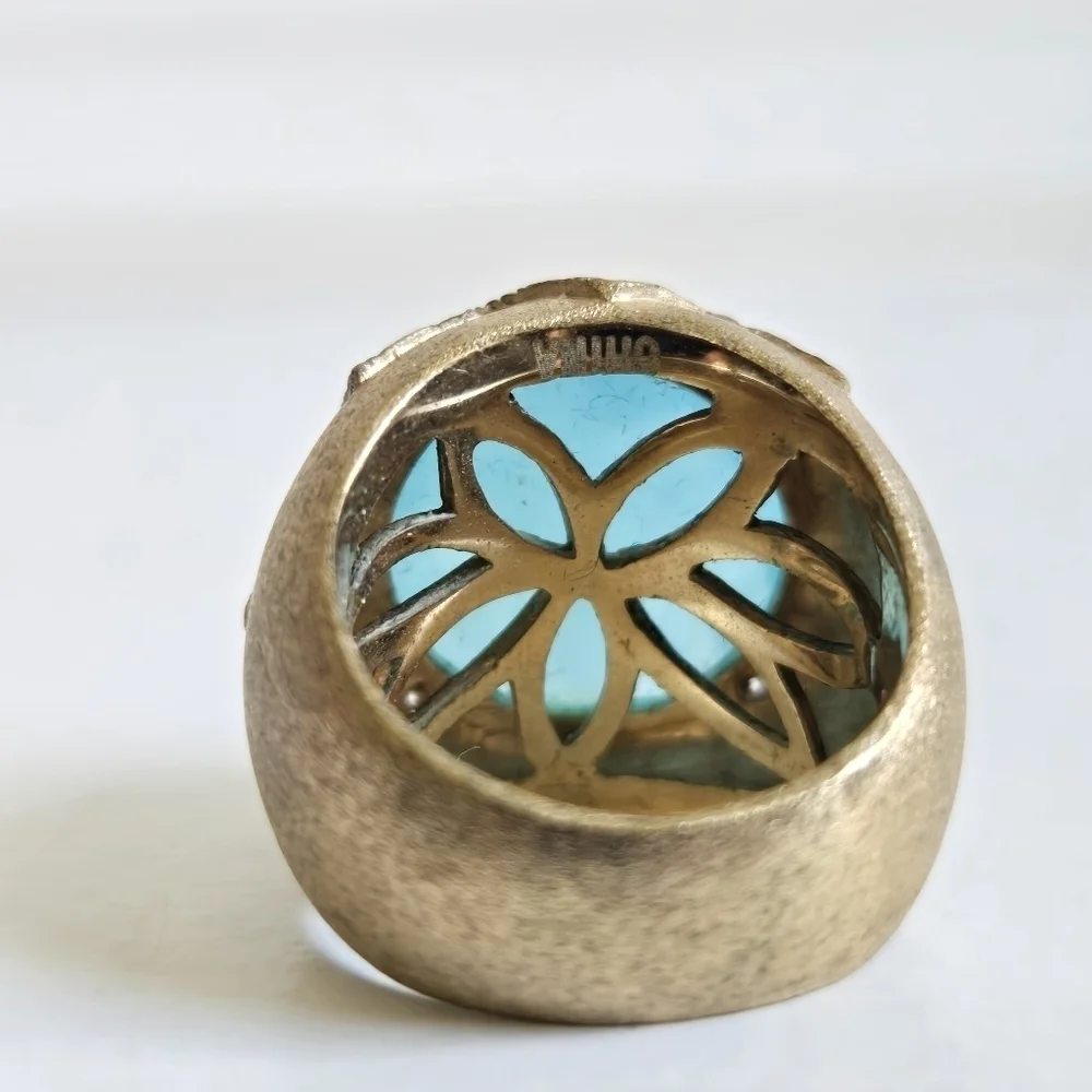 Rivka Friedman 18K Gold Clad Caribbean Blue Quartzite Bold Round Faceted Ring